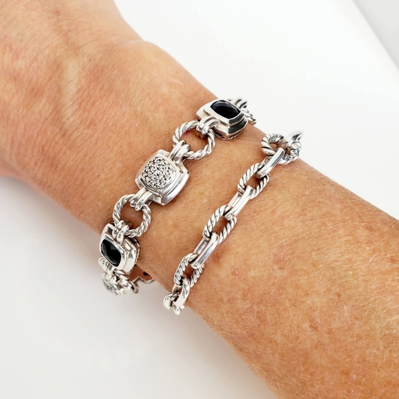 David Yurman Renaissance Link Bracelet with Black Onyx & Diamonds - Picture 3 of 6